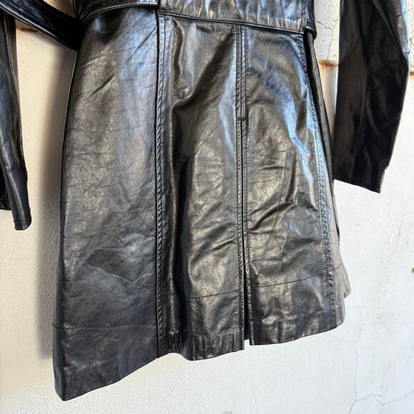 Kenneth Cole New York Genuine Leather Trench Coat Black Belted Jacket Womens S - Picture 8 of 9